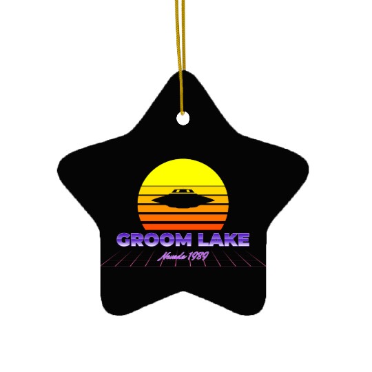 Area 51 Groom Lake 1947 Retro UFO Sunset Yellow Ceramic Ornaments