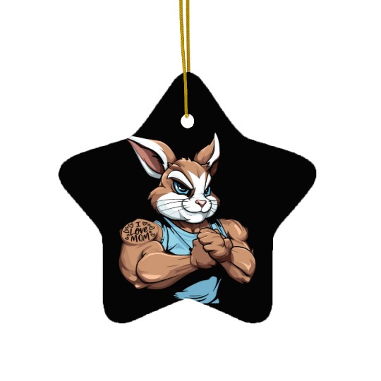 Rabbit Biceps Tattoo I Love Mom Ceramic Ornaments