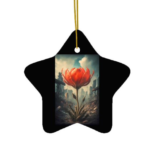 The last red flower in a dystopian future Ceramic Ornaments