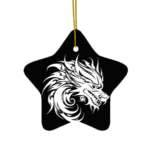 Roaring Chinese Dragon In Tattoo Style Ceramic Ornaments