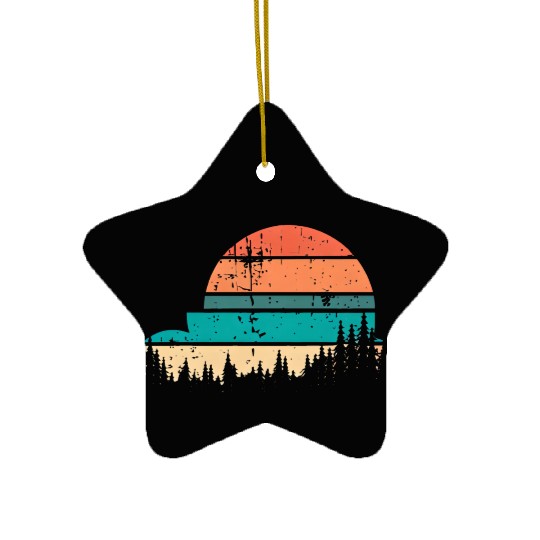 Retro Evergreen Sunset Stepped Circle Design Ceramic Ornaments