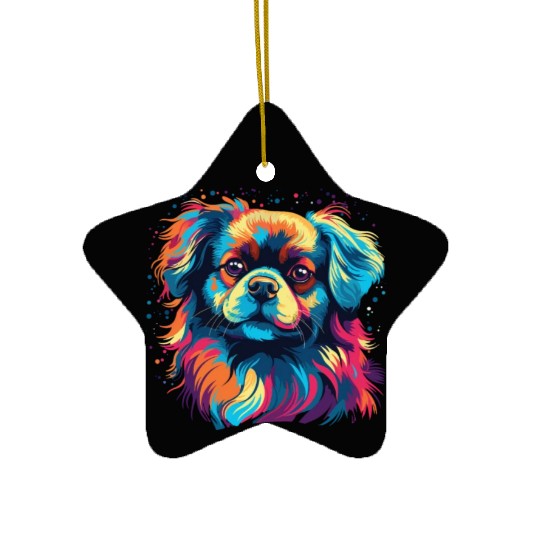 Watercolor Colorful Tibetan Spaniel Ceramic Ornaments