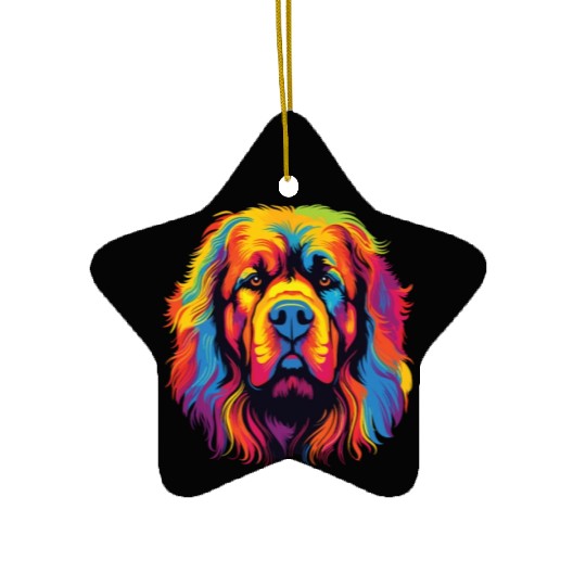Watercolor Colorful Tibetan Mastiff Ceramic Ornaments