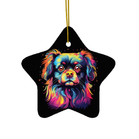 Watercolor Colorful Tibetan Spaniel Ceramic Ornaments