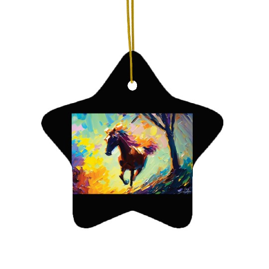 Oil Painting Style Running Horse Signed Ceramic Ornaments