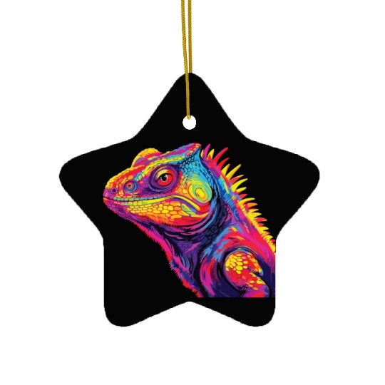 Watercolor Colorful Chameleon Colorful Animals Ceramic Ornaments