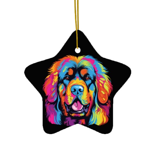 Watercolor Colorful Tibetan Mastiff Ceramic Ornaments