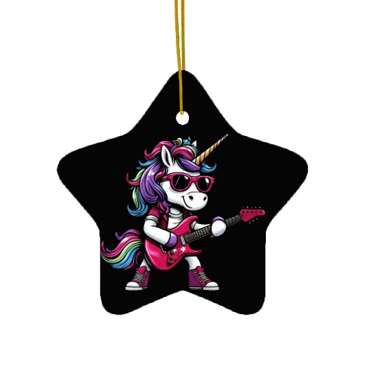 Unicorn Rock Metal Musician Guitar Design Ceramic Ornaments