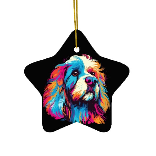 Watercolor Colorful Tibetan Spaniel Ceramic Ornaments