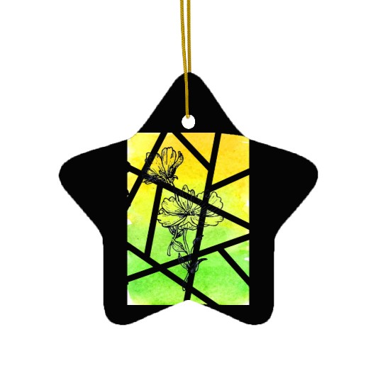 Ink flower and Watercolor Background Ceramic Ornaments