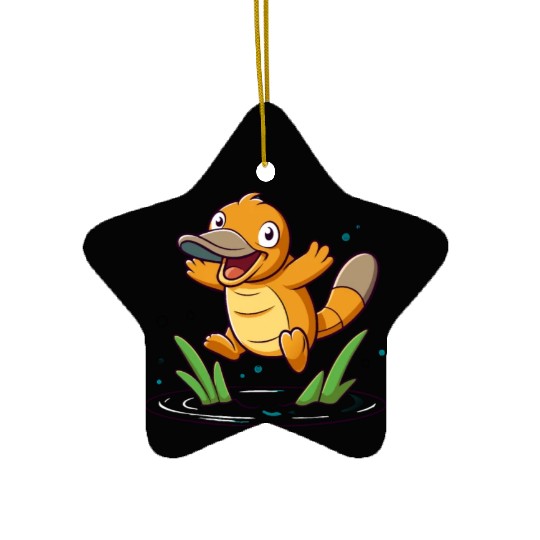 Whimsical Platypus Frolicking in a Pond Ceramic Ornaments