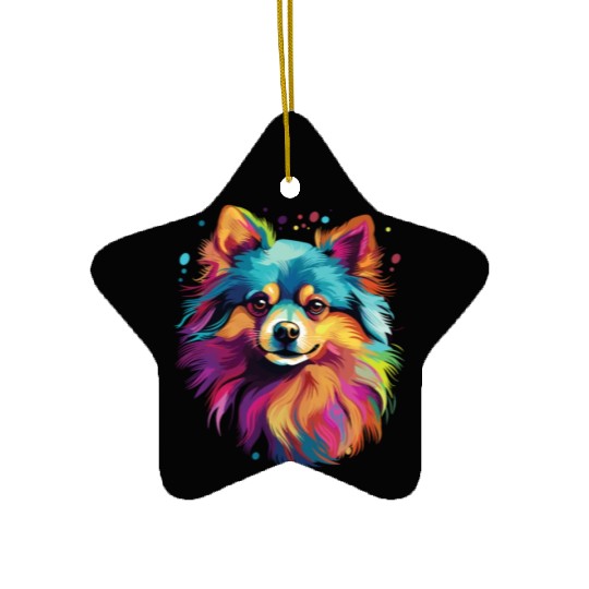 Watercolor Colorful Pomeranian Ceramic Ornaments