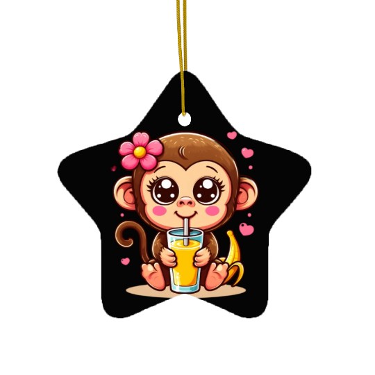 Monkey Sipping Banana Juice Ceramic Ornaments
