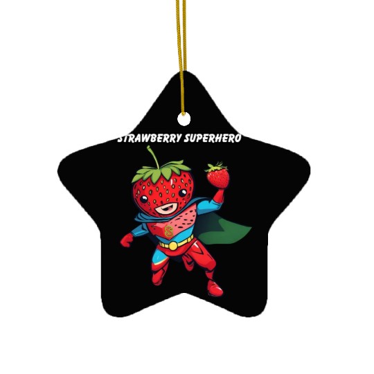Strawberry Superhero Ceramic Ornaments