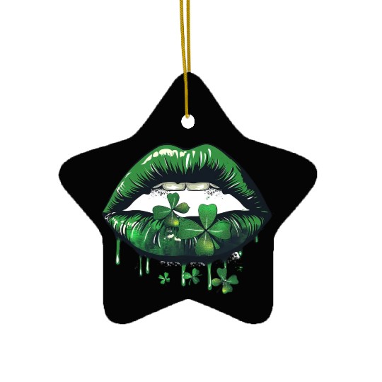 St Patrick Irish Green Lips Ceramic Ornaments