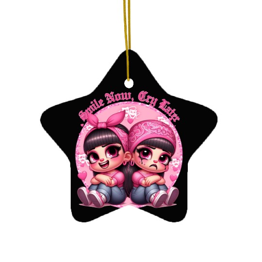 Smile Now Cry Later Drama girls Chicano Art Ceramic Ornaments