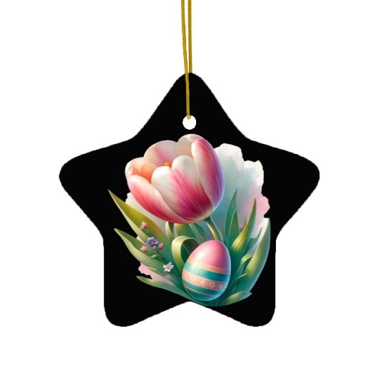 Spring Colorful Tulip With Easter Egg Ceramic Ornaments
