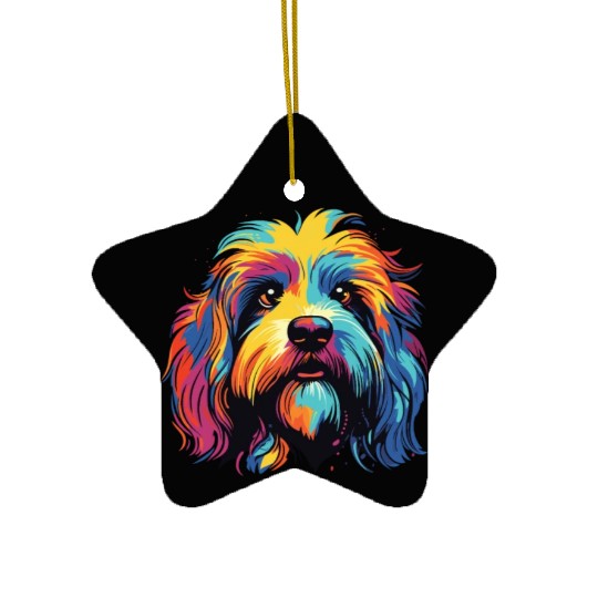 Watercolor Colorful Tibetan Spaniel Ceramic Ornaments