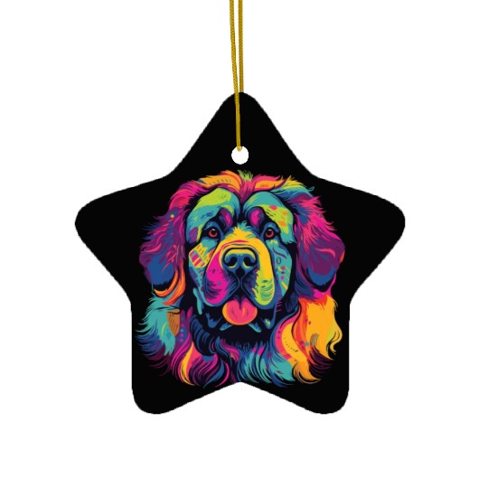 Watercolor Colorful Tibetan Mastiff Ceramic Ornaments
