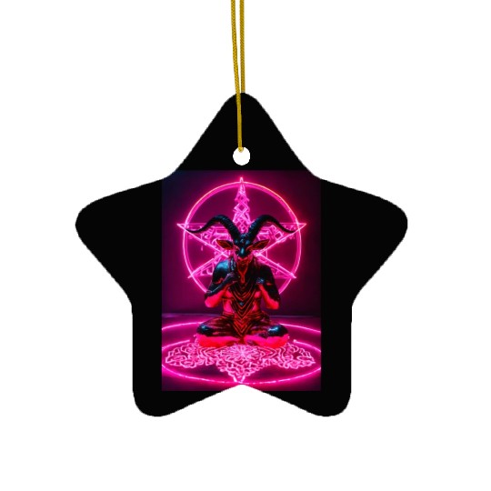 Baphomet made of diamonds and glitter neon light Ceramic Ornaments