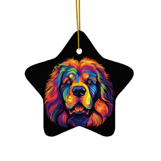 Watercolor Colorful Tibetan Mastiff Ceramic Ornaments