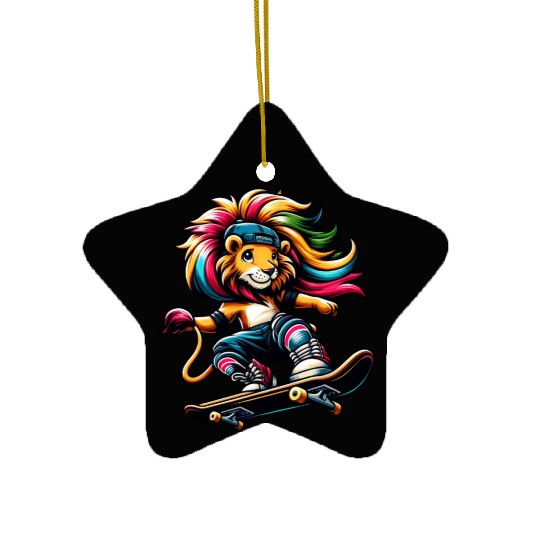 Cheeky Skater Giraffe on Skateboard Ceramic Ornaments