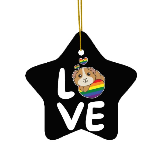 Rainbow Flag Pride Lgbtq Cute Guinea Pig Love Ceramic Ornaments