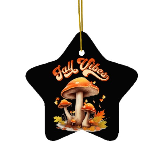 Fall Vibes Autumn Lover Mashroom and Fallen Mapple Ceramic Ornaments