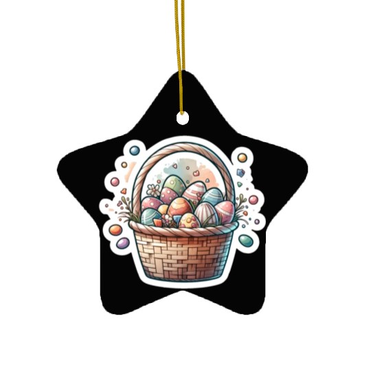 Cute Easter Egg Basket Soft Pastel Color Ceramic Ornaments