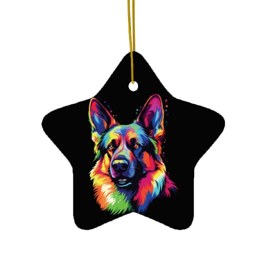Watercolor Colorful German Shepherd Ceramic Ornaments