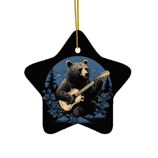 Grizzly Bear Playing Guitar Ceramic Ornaments