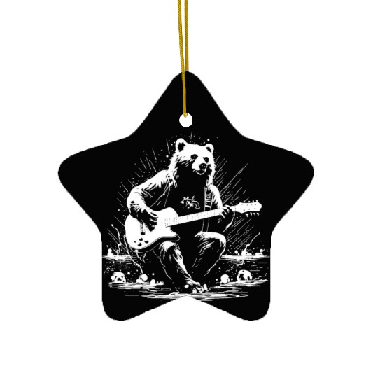 Grizzly Bear Playing Guitar Ceramic Ornaments