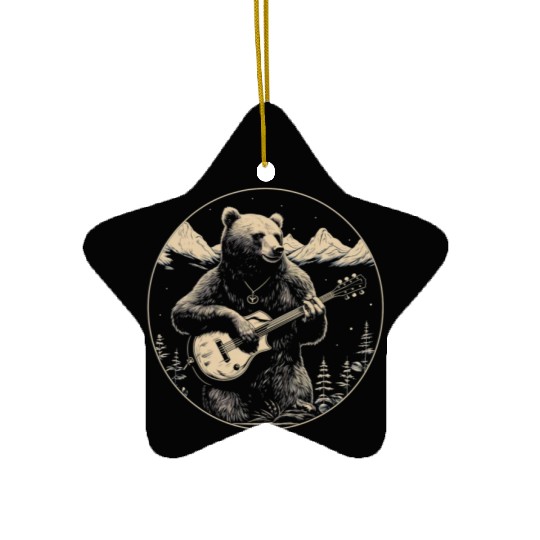 Grizzly Bear Playing Guitar Ceramic Ornaments