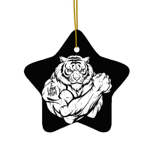 Tiger Biceps Tattoo I Love Mom Ceramic Ornaments