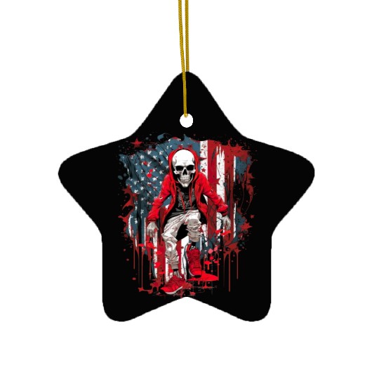 Skull Dance Patriotic Street American USA Flag Ceramic Ornaments