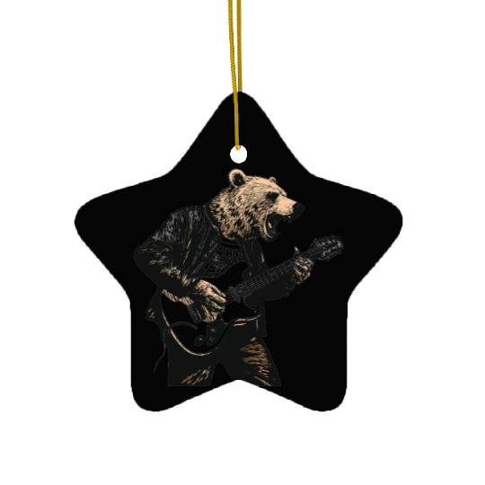 Grizzly Bear Playing Guitar Ceramic Ornaments