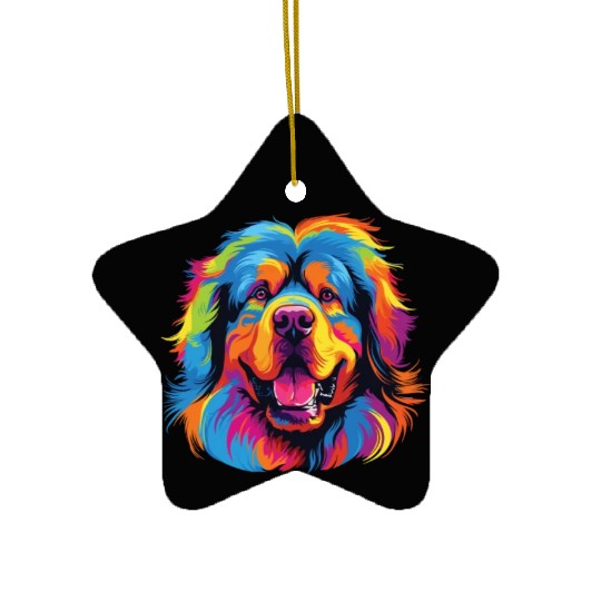 Watercolor Colorful Tibetan Mastiff Ceramic Ornaments