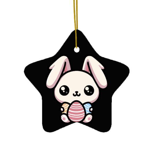 Cute Kawaii chibi Easter Bunny With Eggs Ceramic Ornaments