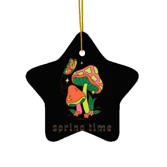 Funny retro hello spring time groovy flowers cute Ceramic Ornaments