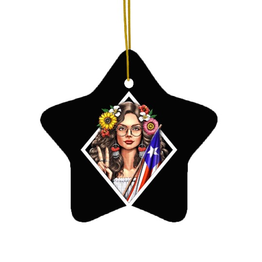 Boricua Puerto Rico Girl Ceramic Ornaments
