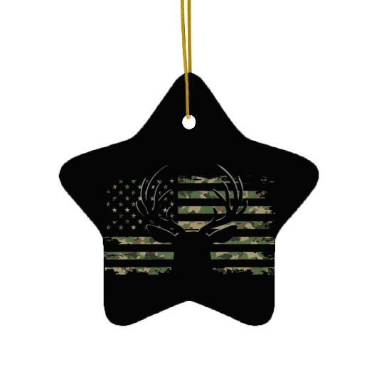 American Flag Camouflage Outdoor Antlers Deer Ceramic Ornaments