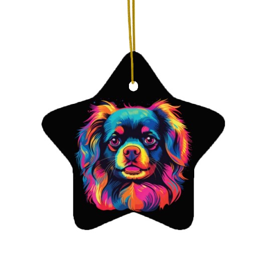 Watercolor Colorful Tibetan Spaniel Ceramic Ornaments