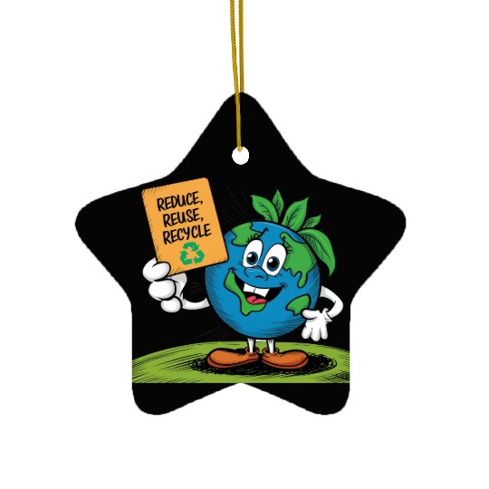 Reduce, Reuse, Recycle Earth day - April 22 Ceramic Ornaments