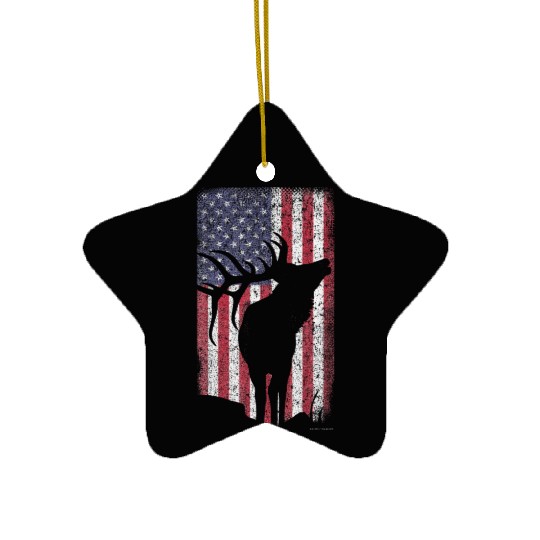 Elk Hunting Bugling Bull US Flag American Ceramic Ornaments