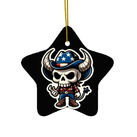Patriotic Cowboy: Horned Skull, cowboy carter Ceramic Ornaments