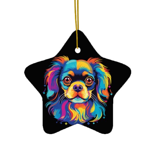 Watercolor Colorful Tibetan Spaniel Ceramic Ornaments