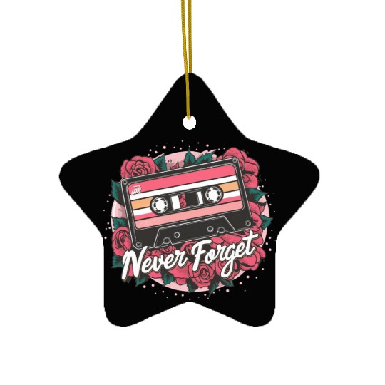 A cassette tape colored with roses never forget Ceramic Ornaments