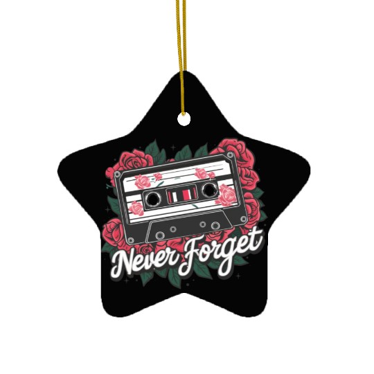 A cassette tape colored with roses Ceramic Ornaments