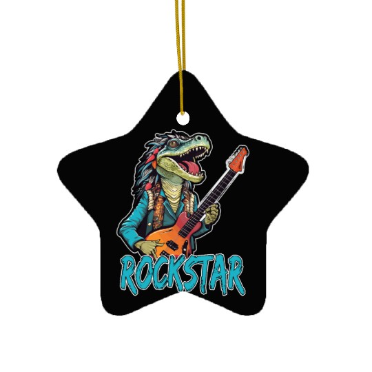 Rockstar Reptile Musician with Electric Guitar Ceramic Ornaments