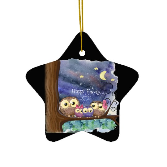 Owl Family Consists of Children Mother Father Mom Ceramic Ornaments